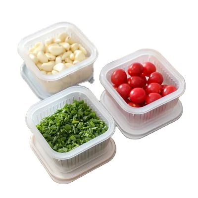 

Plastic Square Green Onion Storage Box Portable Fruit Sealed Box Kitchen Drain Ginger Garlic Storage Box