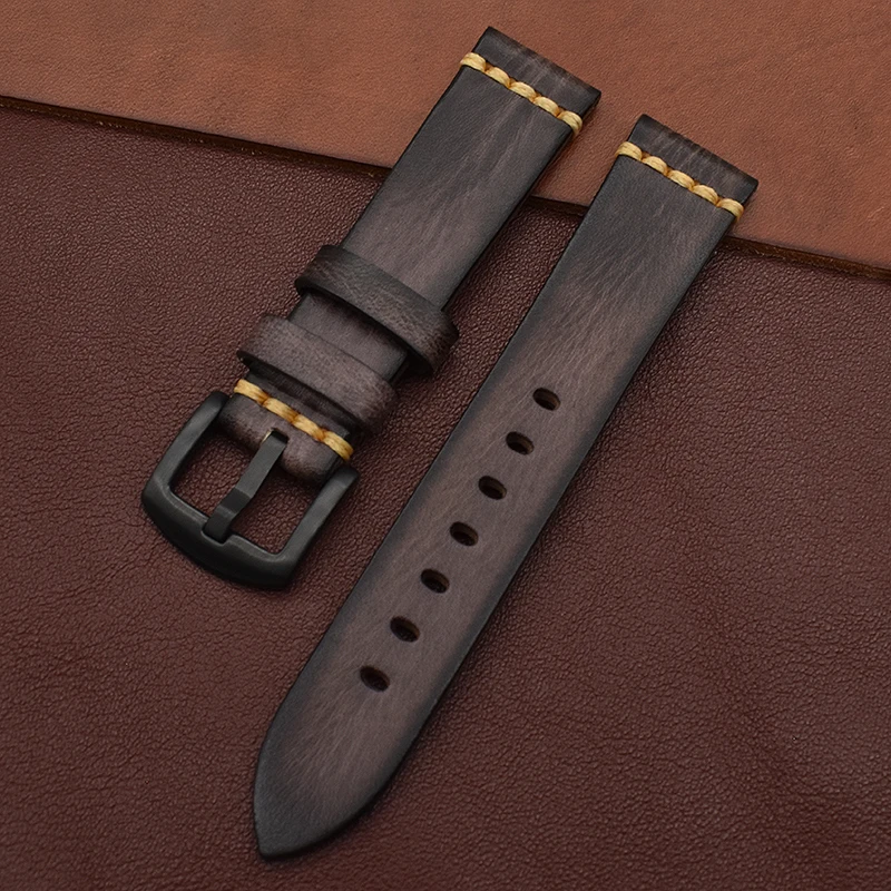 

OEM vintage genuine leather watchband 18 20 22 24 26mm, Royal blue/red/gray black/yellow brown/dark brown/elephant gray