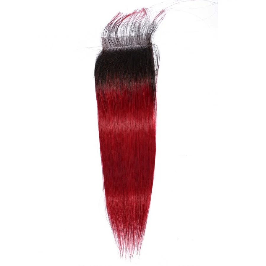 

1B Burgundy Straight Closure 4x4 Free Part Closure Hair Products Closures Only Human Hair Brazilian Hair
