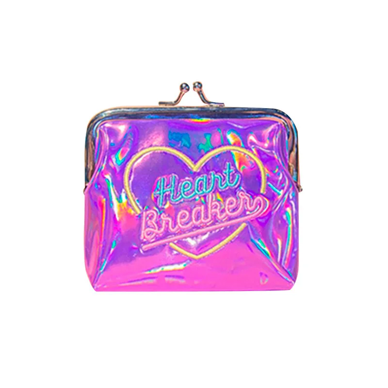 

Wholesale rainbow holographic coin purses women embroidery clip purse girls laser pu coin pouch mini clutch wallet