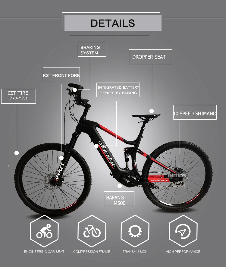 27.5 Inch Carbon Fibre Mtb Full Suspension Ebike 8 Fun Mid Motor