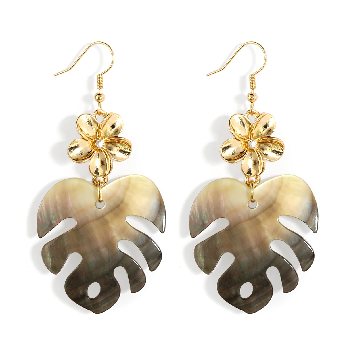 

Hawaiian Jewelry 14k Gold Plated Mother of Pearl Earrings Fashion Flower Earrings Women Wholesale