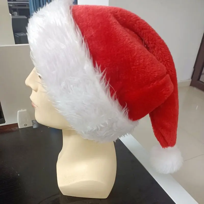 

32*47 Fashion Plain Red Christmas Santa Hat Thick Plush Party Festival Decoration Christmas Hat