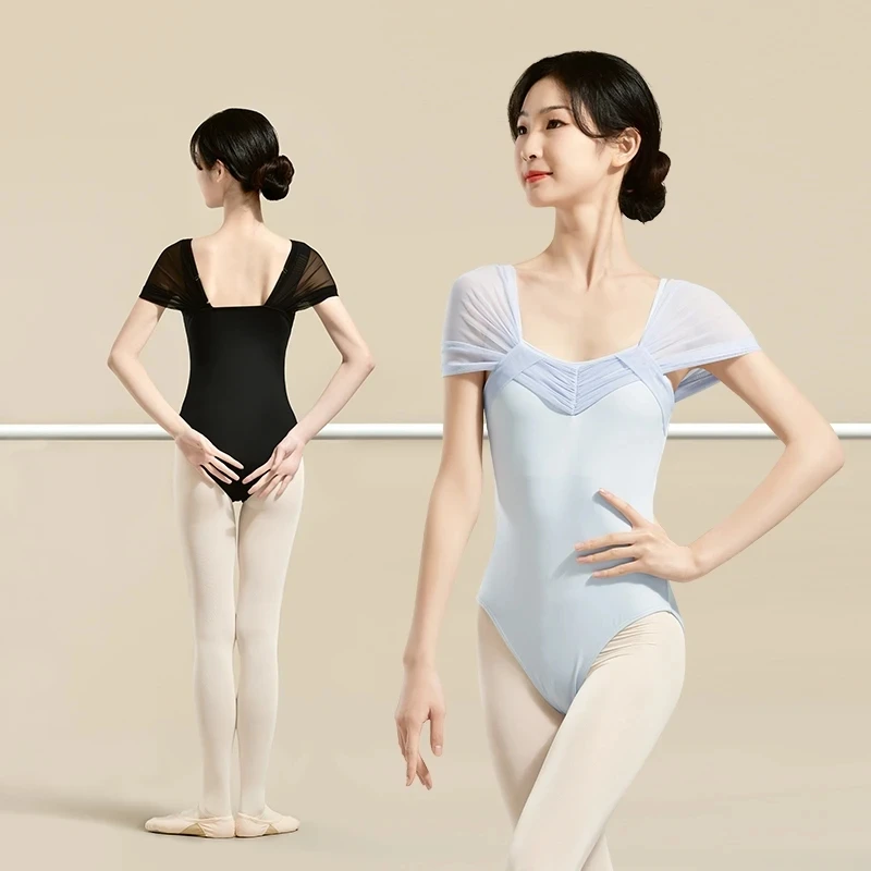 

Women Dance Leotards Adult Off-shoulder Mesh Strap Ballet Leotard Yoga Gymnastics Bodysuits