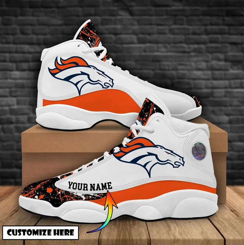 

Wholesale NFL Broncos Custom Name Print Logo Design Sport Fashion Sport Sneakers Unisex Breathable Football Team Casual Shoes
