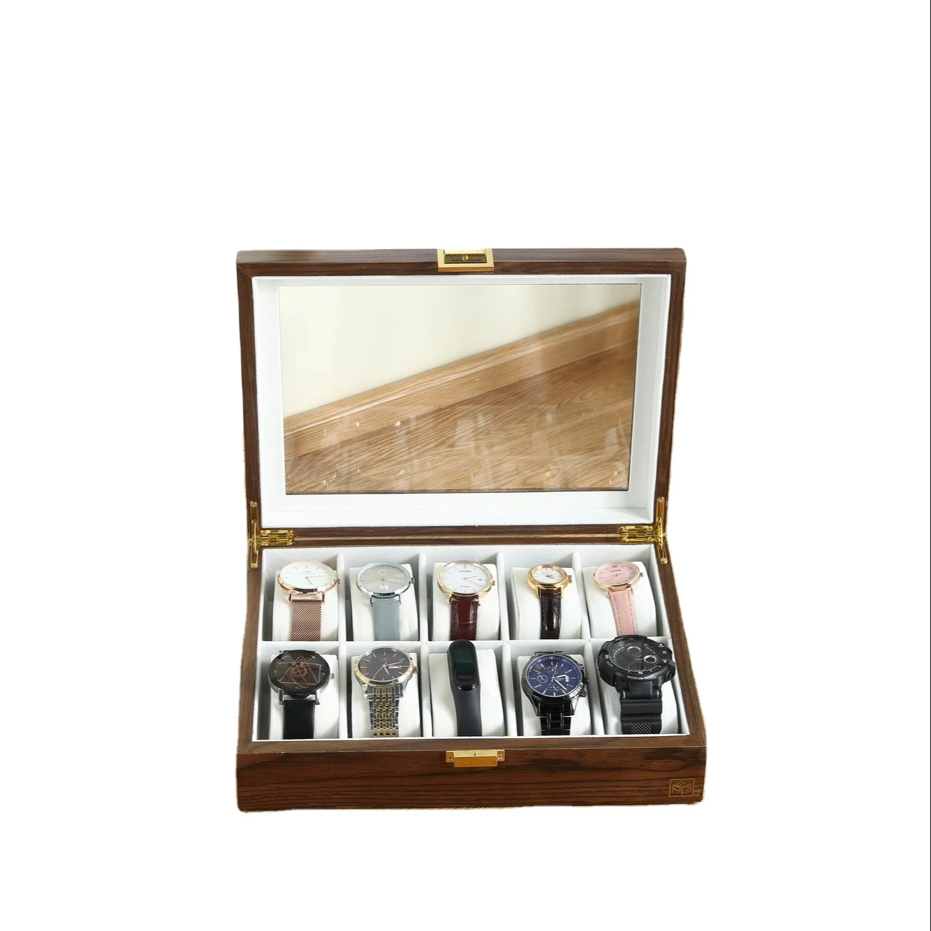

Wholesale Custom 10 Slot Wooden Watch Box With Transparent Cover Case Organizer Wood Watch Storage Box