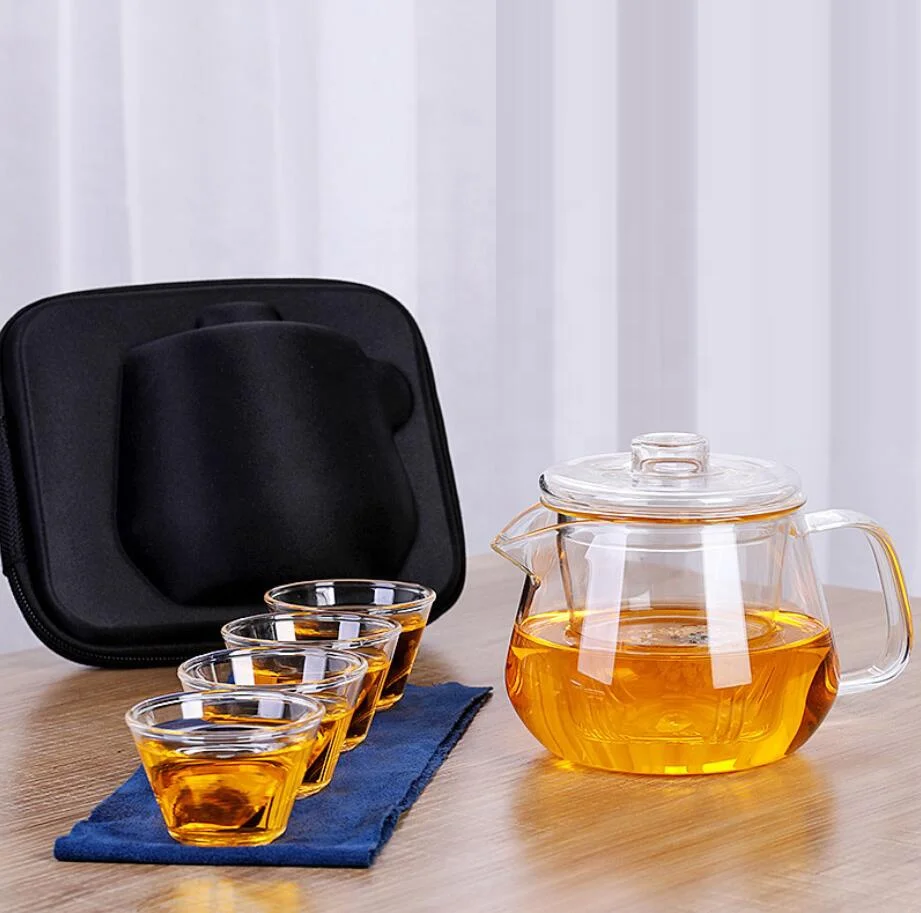 

High Quality Borosilicate Portable Gift Travel Office 500ml Glass Tea Pot Set, Transparent