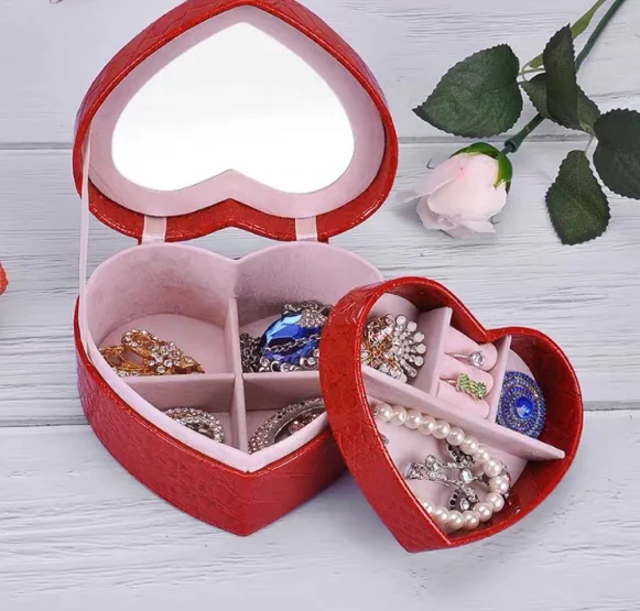 

Luxury wholesale factory stock heart shaped pendant wedding ring jewelry box with mirror