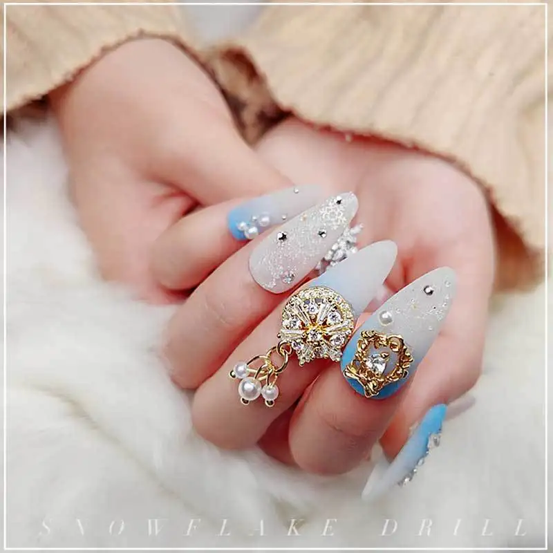 

Luxury Nail Art Charm Zircon Nail 3D Diamond Snowflake Pearl Rotatable Drill Nail Spinner Sticker Art Decoration Finger Jewelry, Colorful