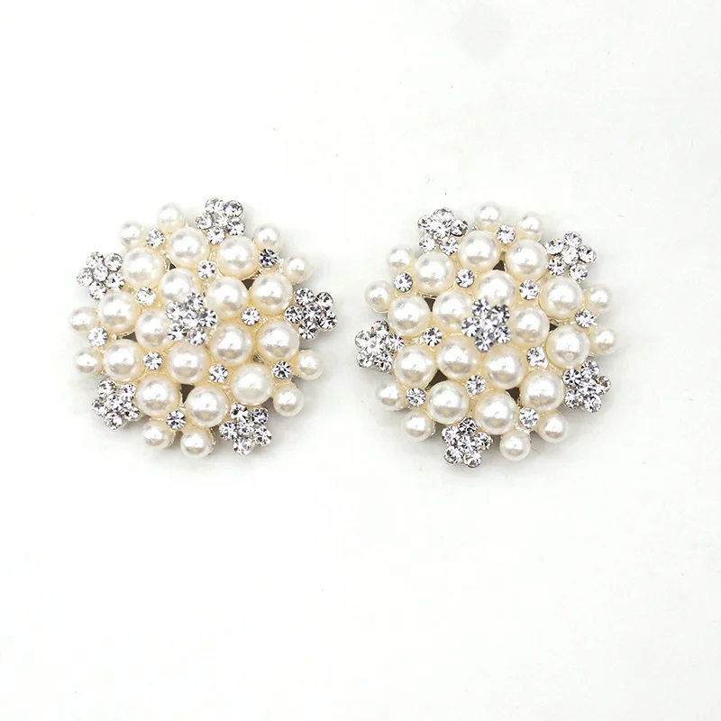 

Button For Wedding Accessories Rhinestone Pearl Flower Shaped Buckle