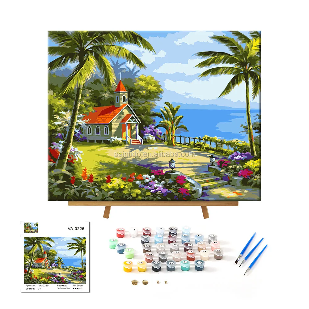 

Paintido Custom Beautiful DIY Sea Beach Palm Tree Frameless Pictures Painting by Numbers