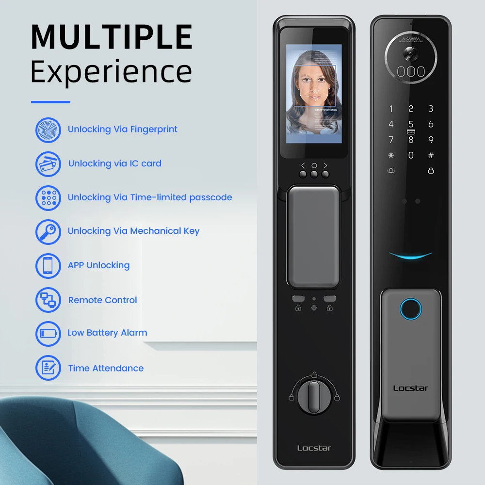 

Waterproof Outdoor 3d Face Id Recognition Video Voice Fingerprint Digital Smart Home Door Lock With Camera For Front Door