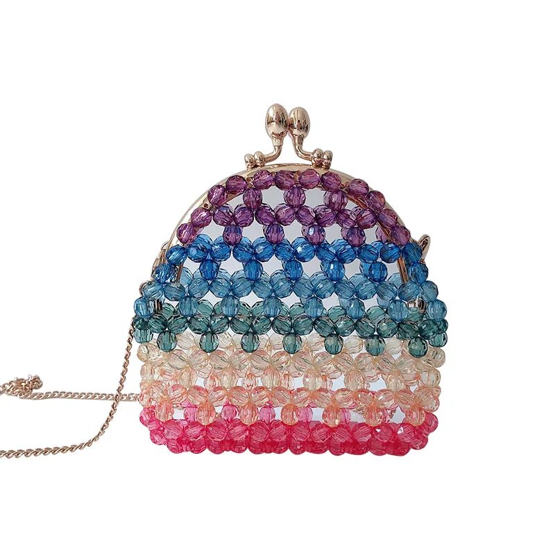 

2021New colorful transparent handmade beaded pearl bag Internet celebrity dumpling bag women's hollow shoulder crossbody bag, Customized color