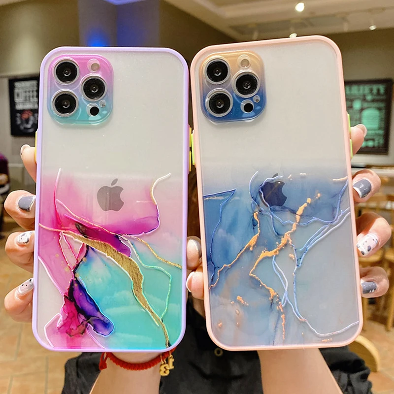 

HOCAYU Fashion Glitter Marble Painting Watercolor Phone Case Back Cover For Iphone 11 12 13 Pro Max XR XS Max 7 8 Plus Fundas, 6 colors