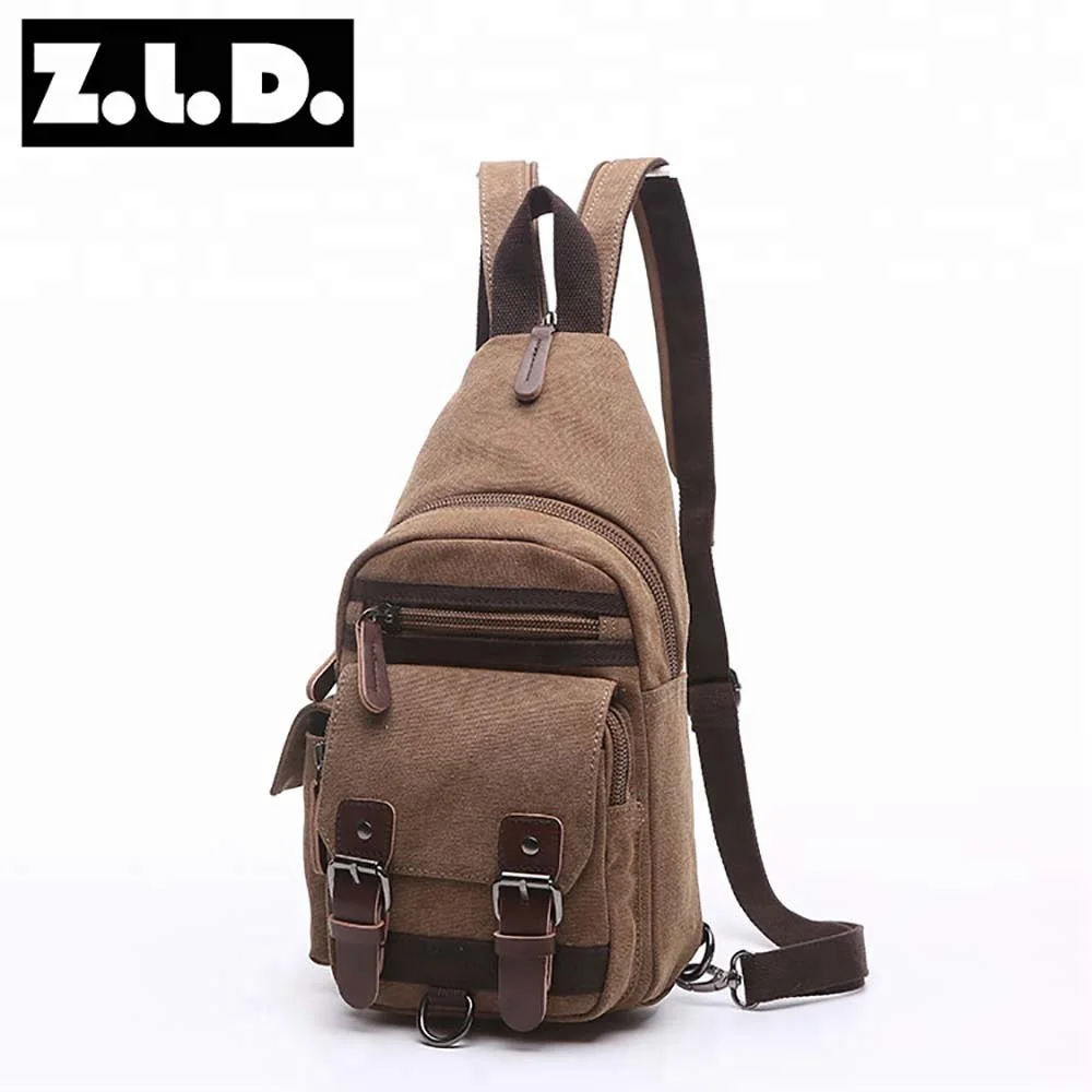 Zuolunduo Latest Model Small Unisex Canvas Chest Bag Solid Color Vintage Fashionable Zipper Men's Ladies' Sling Crossbody Made