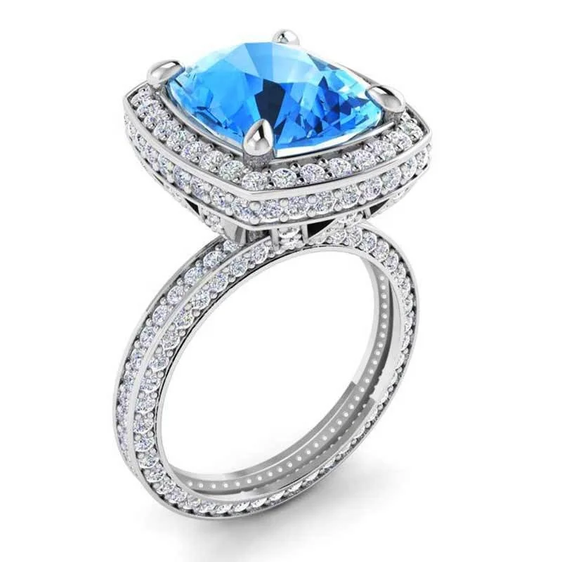 

Large Sky Blue Stone Rings for Women Wedding Gift Silver Color Rings Princess Luxury Jewelry Bague Femme Anillos Mujer