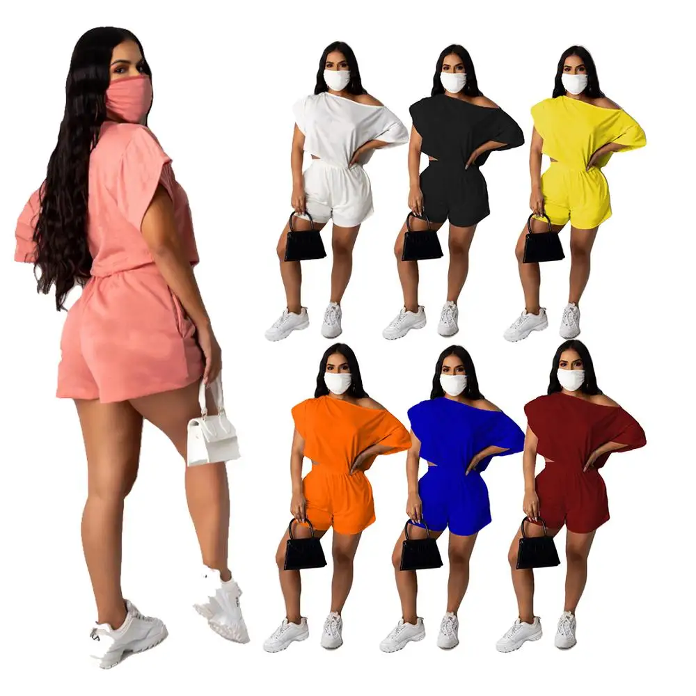 

Wholesale Women High Waist 2 Piece Biker Shorts Set Sportswear Girl's Crop Top Shorts Set For Woman