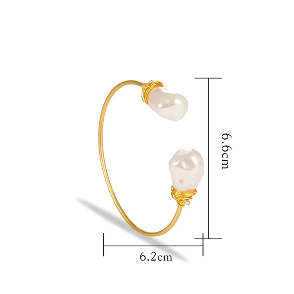 

Natural Pearl Gold Metal Bangle Luxury High Quality Real Gold Plated Zinc Alloy White Pearl Open Bangle Bracelet For Girls