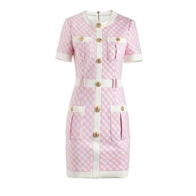 

Ifgal Button 2021 Fall Fashion Knit Plaid One Piece Dresses Women Fall Dress
