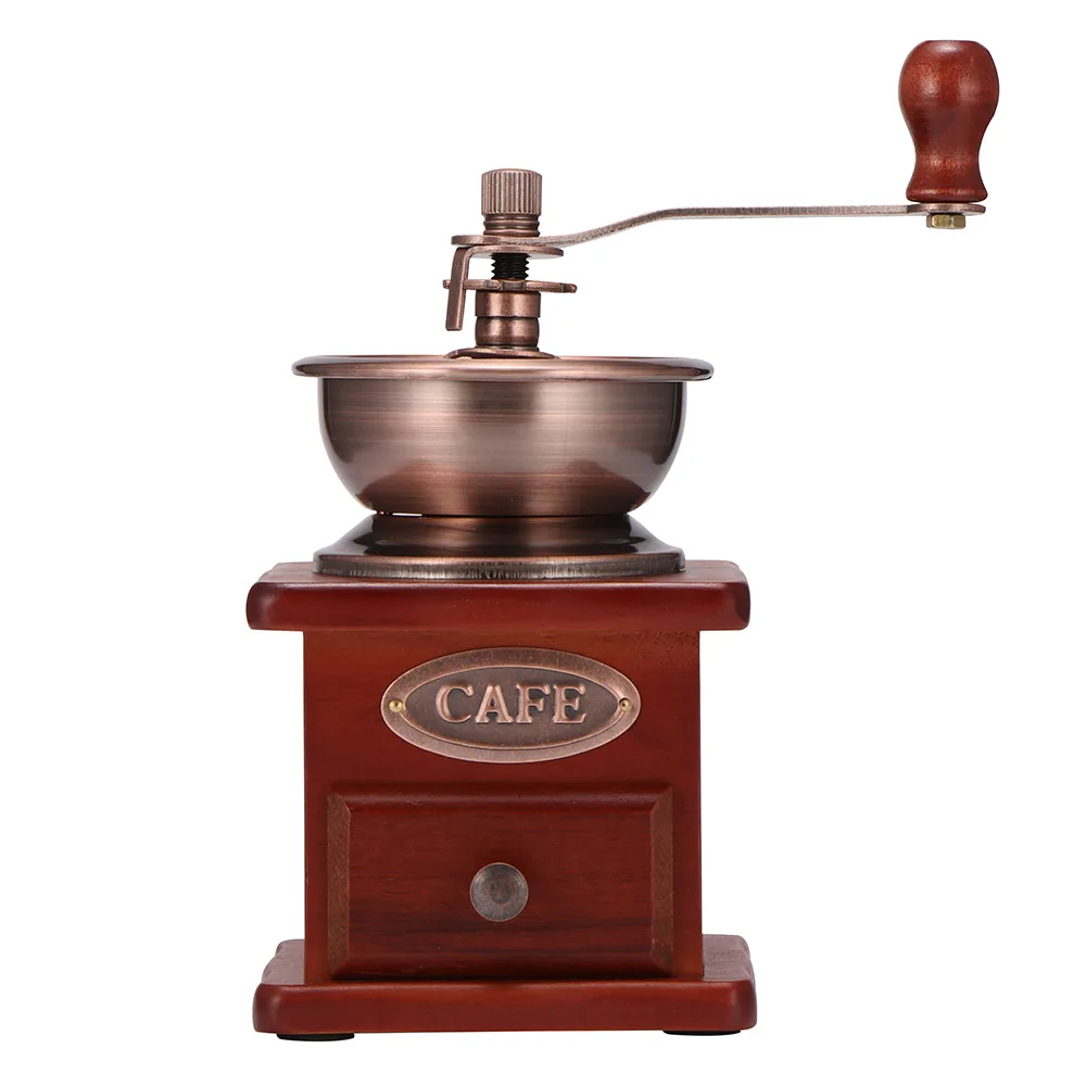 

Hot Sale Stainless Steel Retro Mini Grinder Manual Burr Portable Coffee Grinders, Red brown