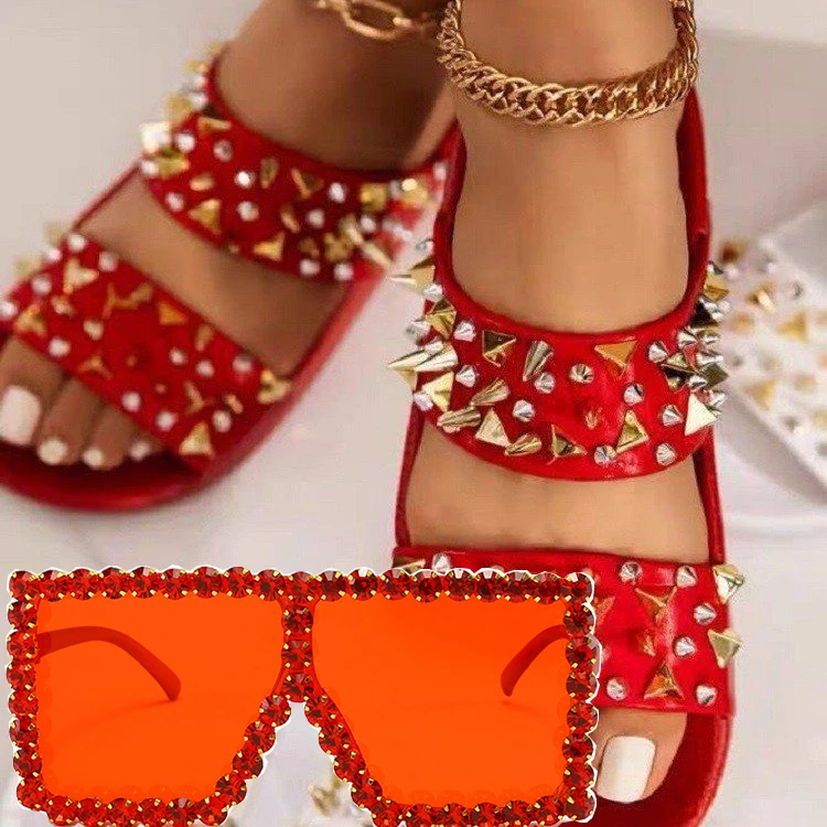 

Free Shipping Summer Hot Red Butterfly Flip Flop Sandals Female Shoes Women Sandals and Sunglasses Set