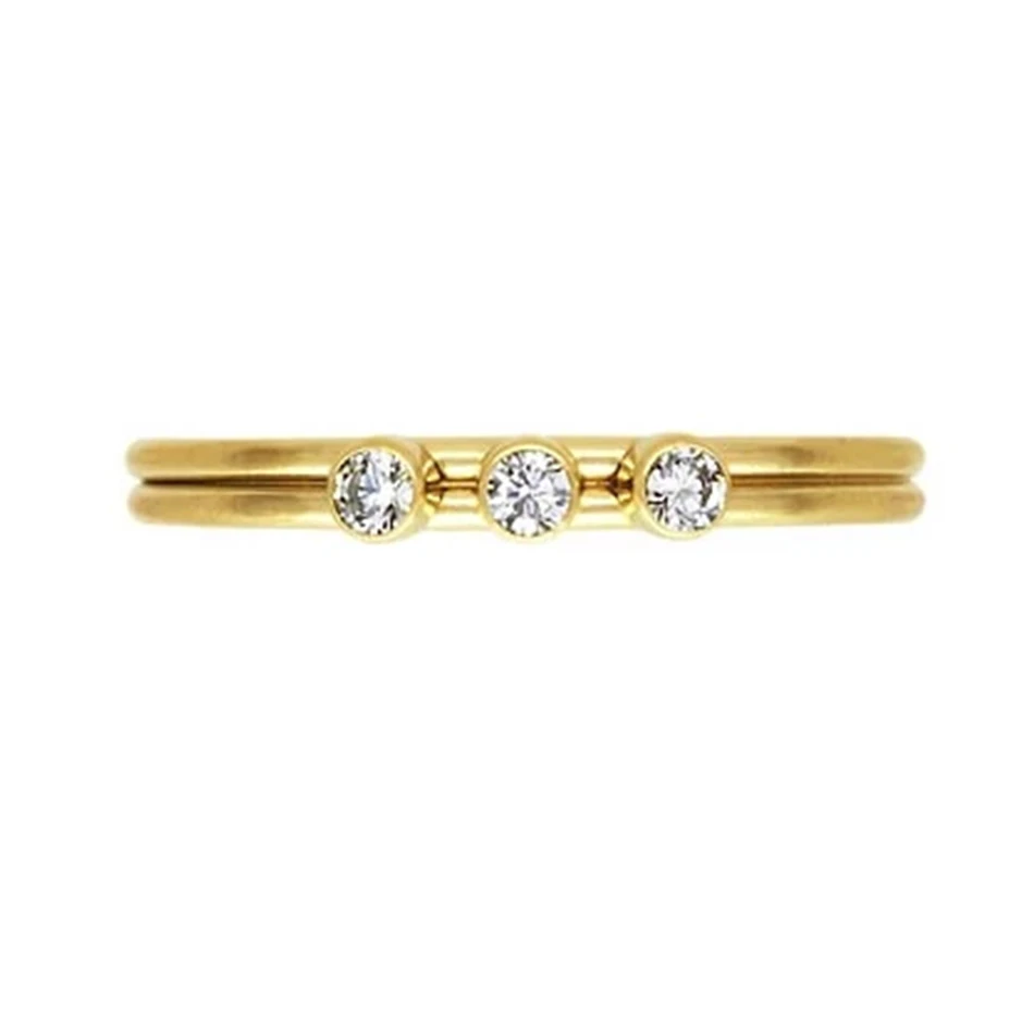 

18k gold plated engagement ring jewelry 925 sterling silver sparkle trio mini ring for women