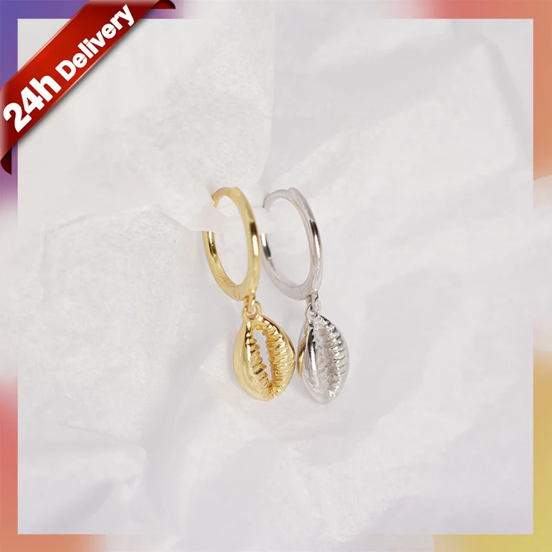 

Dylam Fashion Designer Hoop 14K Plated Small Earrings Minimal Earing Summer Mini Holiday Sterling Silver Hooks Seashell Earring