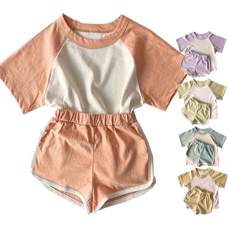 

2022 Fashion Kids Summer Outfits Short Sleeve Casual Girls Clothing Set Custom logo toddler girl two piece set summer, 5 colors