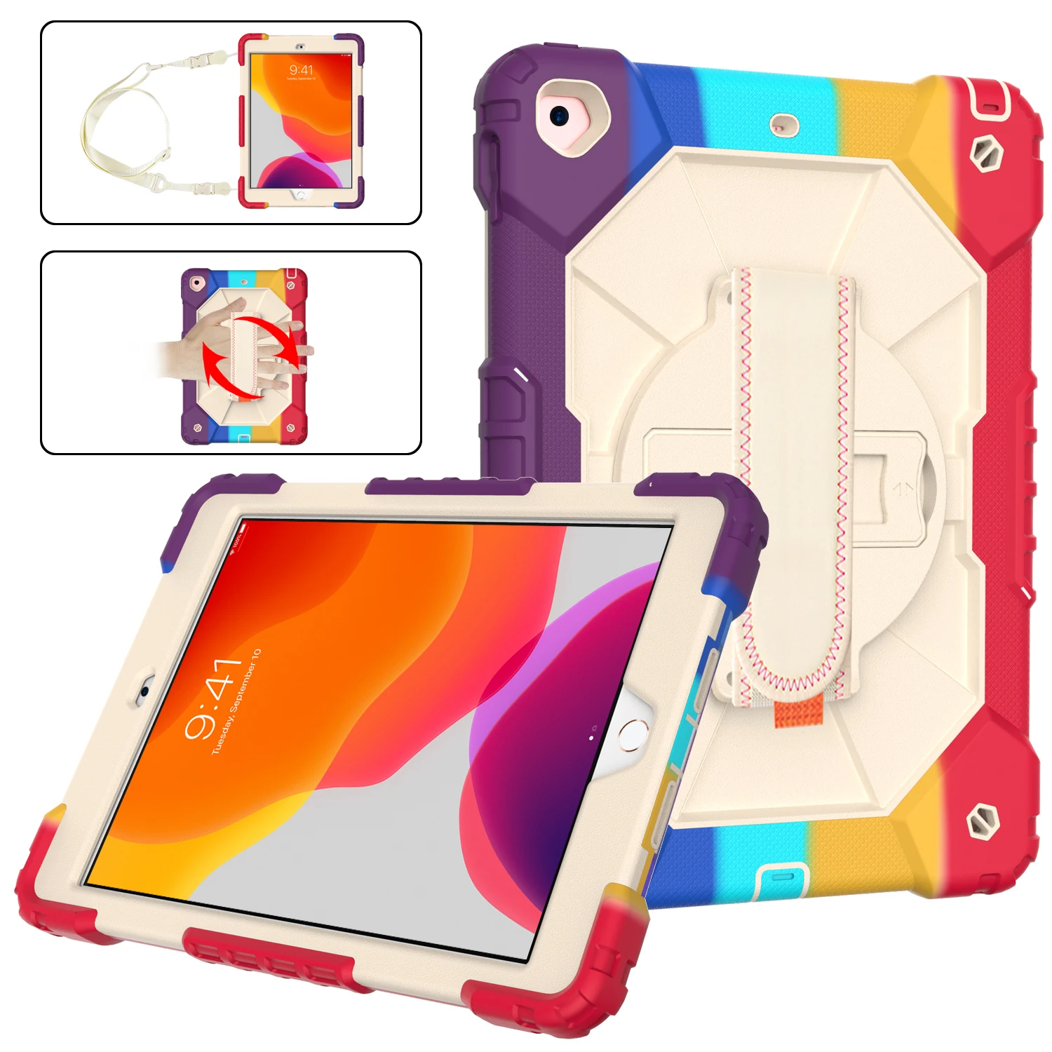 

Rugged Kids Case For iPad 10.2 Inch 7th/8th Generation 2019/2020 With Pencil Holder Hand Shoulder Strap P Shockproof Cover