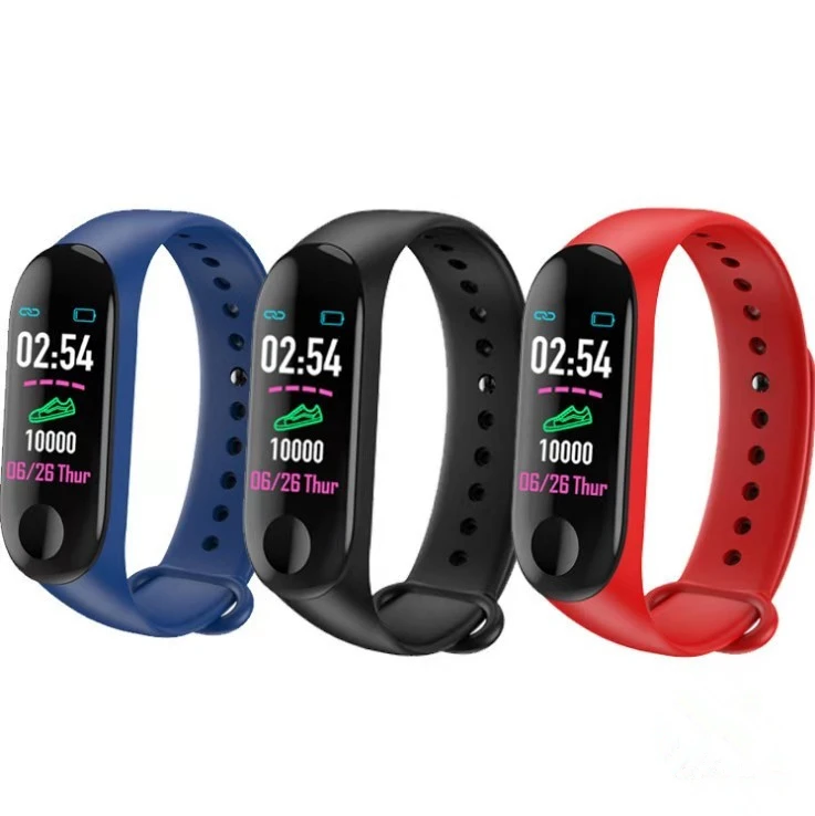 

Amazon ebay best sellers smart bracelet M3 watch band with reminder heart rate monitoring Digital sport smart watch, Red/black/blue