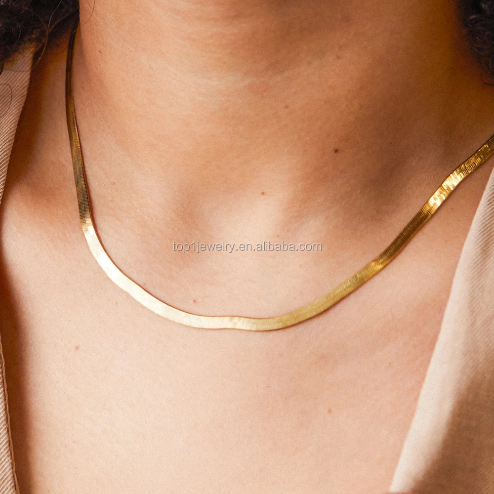 

316L Stainless Steel Initial14K Gold Plated Custom Herringbone Snake Chain Choker Necklaces Jewely for Mother's Day