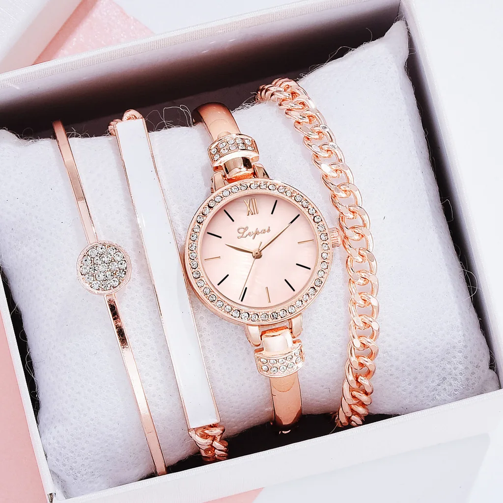 

Women Watch set Bracelet Clock Simple Diamond Watches Rose Gold Stainless Steel Mesh Ladies watch relogio feminino