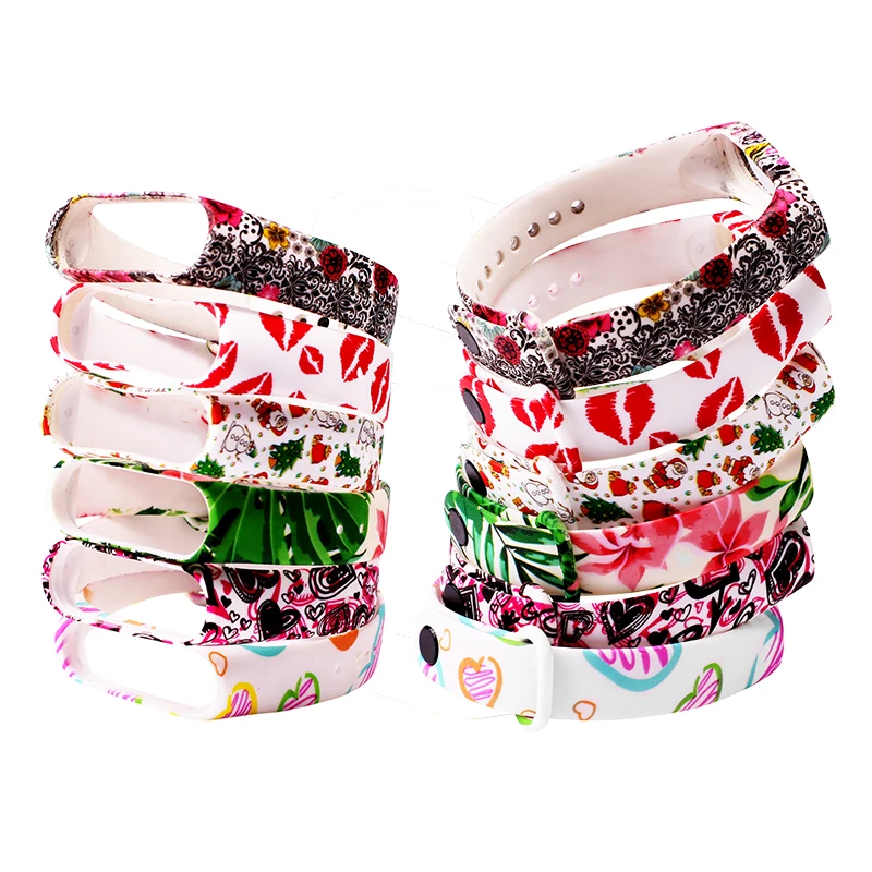 

BOORUI Hot sale Colorful floral designs silicone straps mi band 4 for mi band 3 4 5 6 sport replace wristbands, An arrow,green leaf,rose,full love