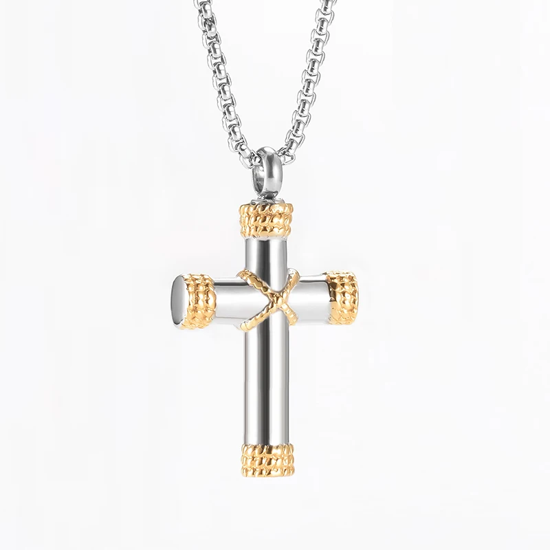 

Stainless Steel Rope Cross Pendants Pet Ashes Cremation Necklace, Silver+gold