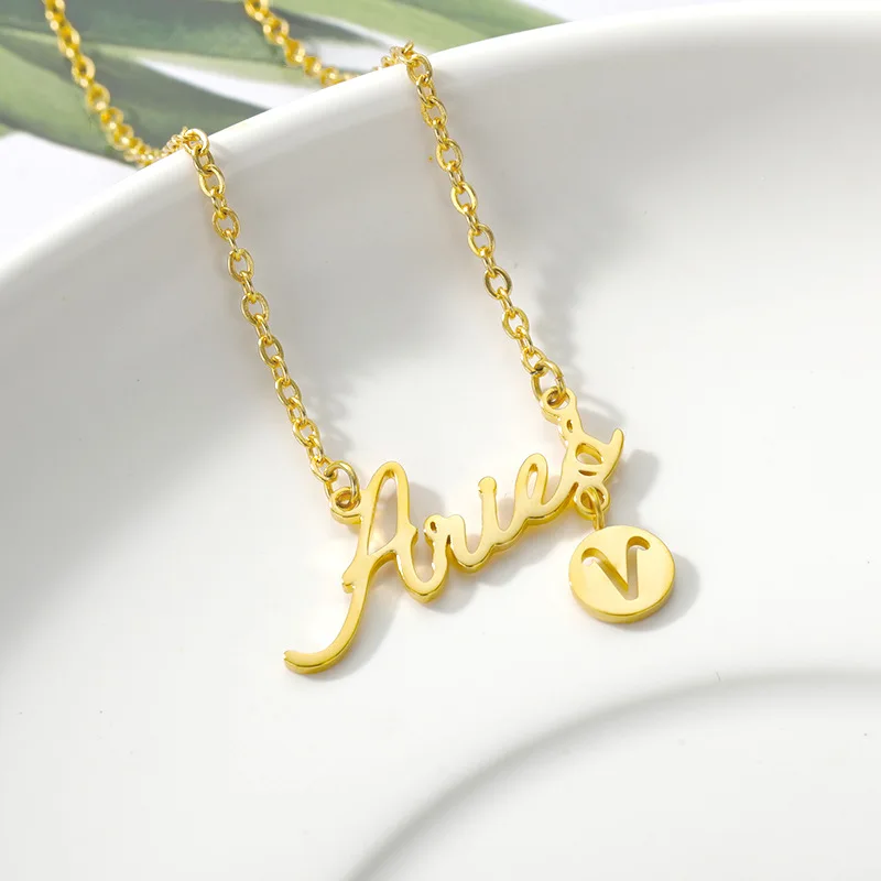 

18K Gold Plated Zodiac Tag Sign Stone Symbol Surgical Stainless Steel Pendant Bracelet Necklace For Women Jewelry Set