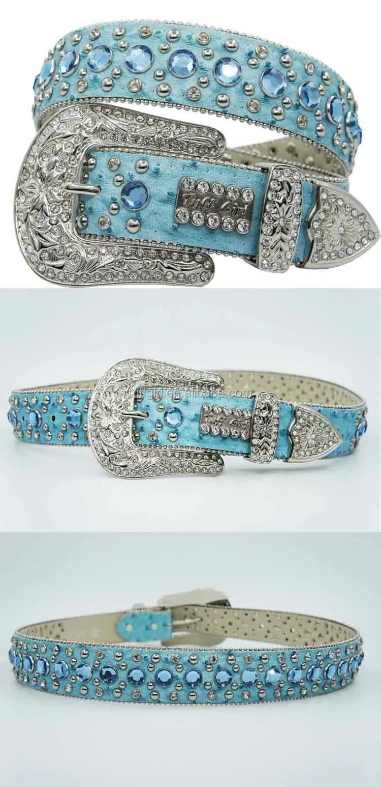 Western Studded Crystal Rhinestone Cowboy Brown Belt 115cm - Buy Brown