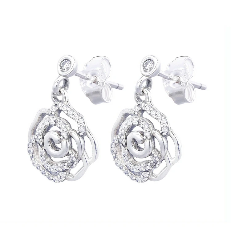 

Bulk sale rhinestone dangle 925 pendant earrings sterling silver rose earings