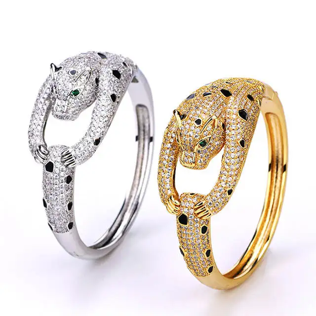 

France Brand Diamond Leopard Bracelets Bangles Wholesale Popular S925 Sterling Silver Panther Jewelry Womens Bangles, Gold/silver