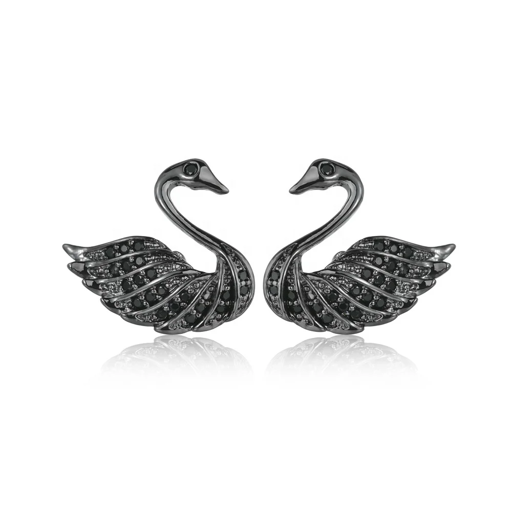

Red Corundum Jewelry Swan Jewelry Fashion Animal Swan Earring, White, red