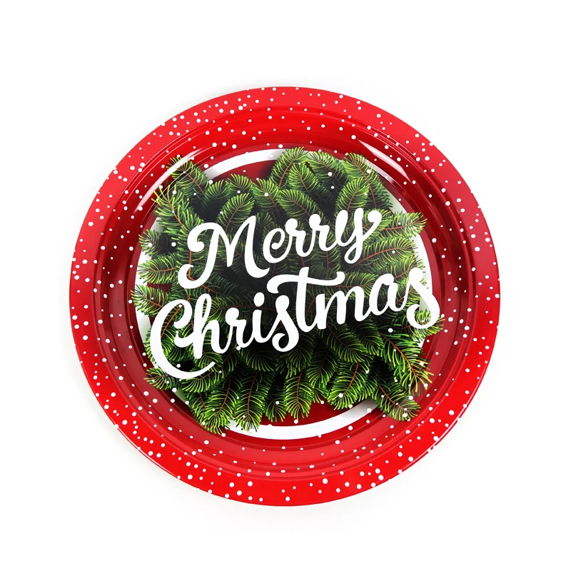 

Diameter 40cm Large Metal Tray Merry Christmas Theme Colors Round Serving Tray