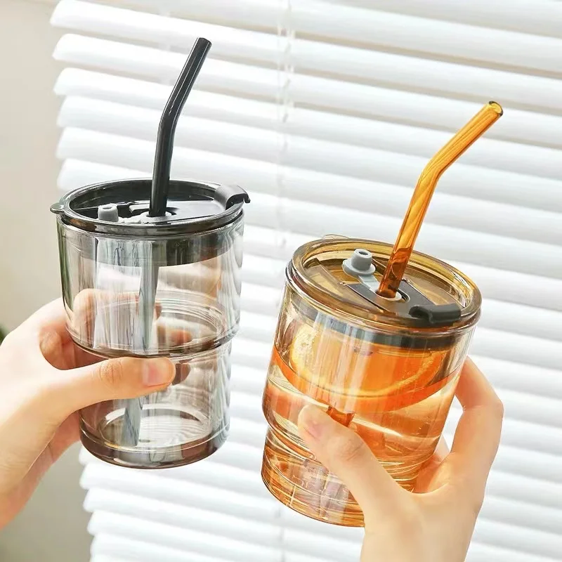 

Tumbler Leak Proof Water Bulk Glass Coffee Travel Mug For Hot Drink, Brown/grey