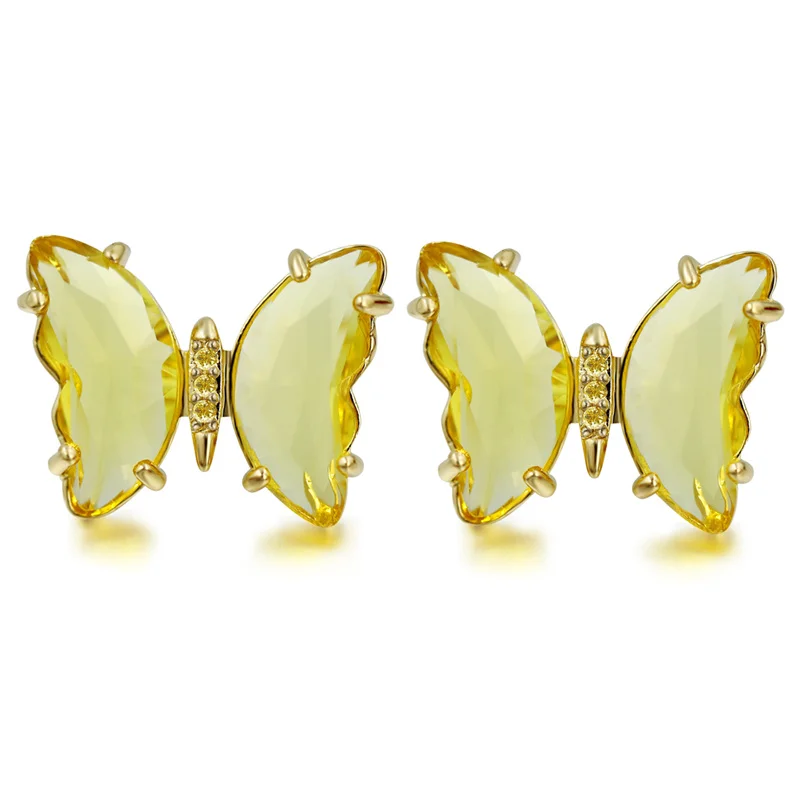 

2021 Fashion Hot sale Dainty Gemstone Butterfly Hollow Bezel Earrings Stud Sterling Silver Jewelry For Women Girls