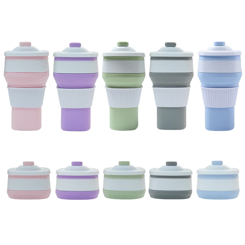 

12Oz New silicone folding cup set cup Outdoor student practical coffee mug, Pink,green,blue,purple,gray,can be customized color