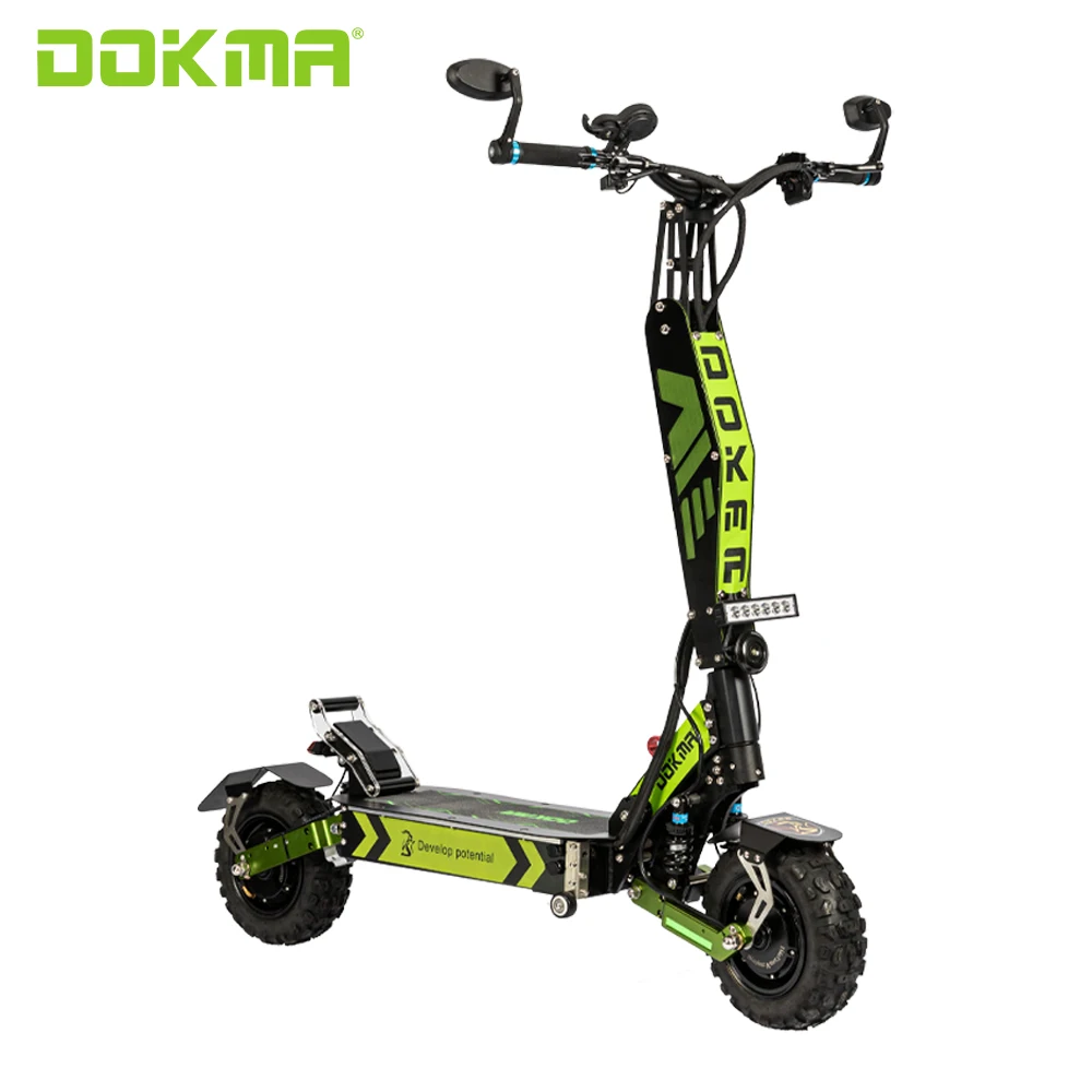 

DOKMA 11 inch tires D-NINJA 2020 electric scooter 60V 4000W dual motor hydraulic shock absorption, Green/blue