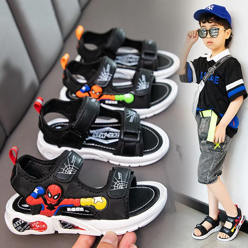 

Kids Sandals Summer Sbider-man Leather Web Splicing School Children Students' Soft Soled Handsome Children's Shoes Boys' Beach