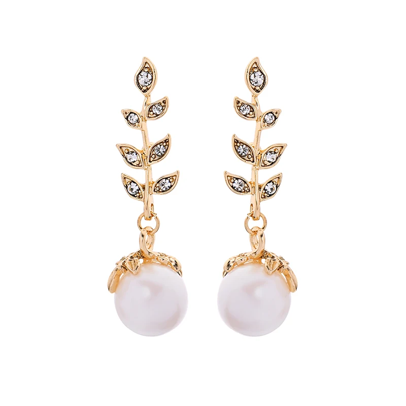 

e971266d 2020 Gold Plated Leaf Tree Branch Leaves Pave Crystal Pearl Dangle Women Fashion Pendant Earrings Jewelry Women