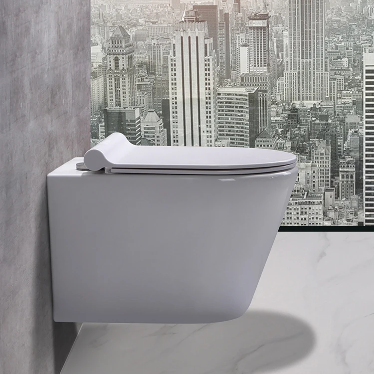 New design american porcelain suspended rimless p trap sanitary ware bathroom wc wall mounted wall hung toilet bowl details