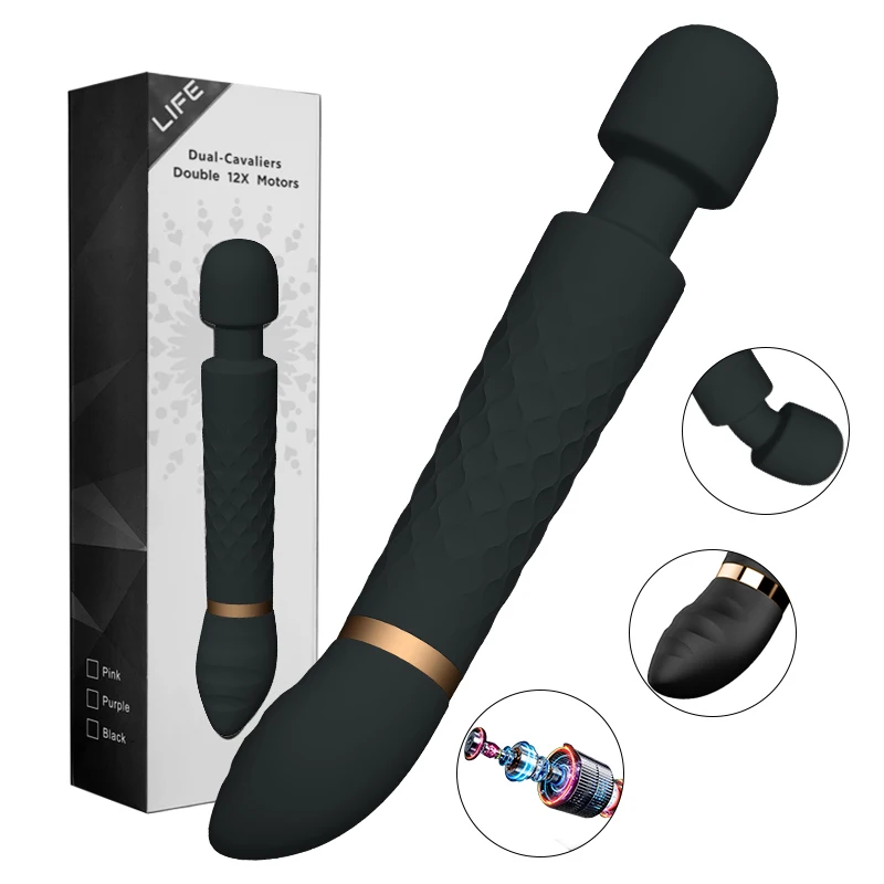 

MELO Amazon Hot sex toy 12 Speeds Cordless Powerful Double Motor Wand Massager Vibrating Silicone Vibrator for women and men