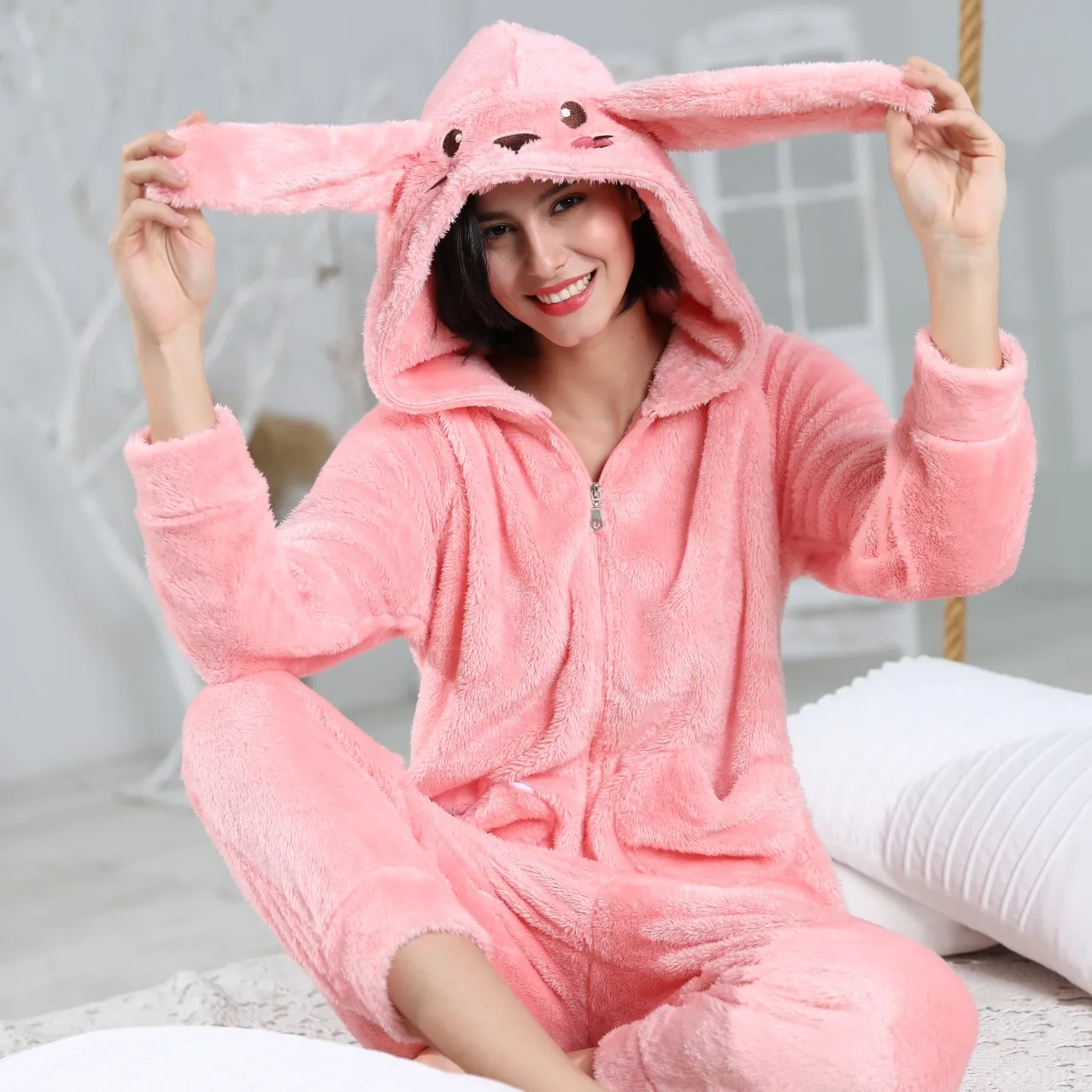 

Fluffy flannelette pyjamas onsie pijama conejo winter warm flannel fleece unicorn girls cartoon animal onesie pajamas for women, Pink