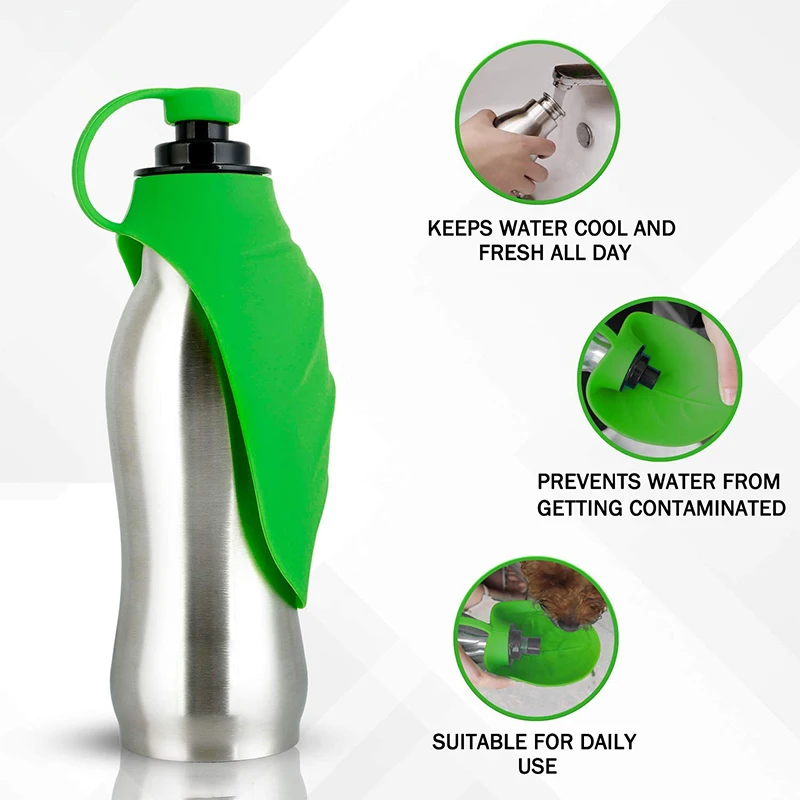 

Portable Folded Silicone Feed Tank Leakproof Dog Travel Water Bottle Stainless Steel Pet Dog Water Bottle, Green/orange/blue